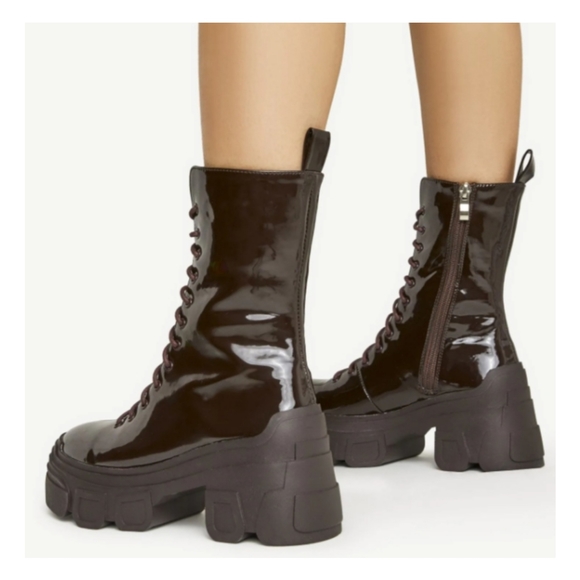 NEW - EGO Chocolate Brown Patent Lace Up Boots - Picture 10 of 11